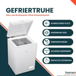homeX FT1020-W Gefriertruhe 98 L Nutzinhalt Super-Frost-Funktion 4-Sterne-Gefrierraum inkl. Ablagekorb