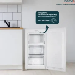 homeX Gefrierschrank Tiefkühlschrank klein 60L Nutzinhalt 4-Sterne Gefrieren Freezer kompakt freistehend weiß
