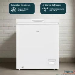 homeX Gefriertruhe Tiefkühltruhe klein 142L Nutzinhalt 4-Sterne Gefrieren Kühltruhe mit Super-Frost-Funktion weiß