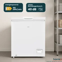homeX Gefriertruhe Tiefkühltruhe klein 142L Nutzinhalt 4-Sterne Gefrieren Kühltruhe mit Super-Frost-Funktion weiß