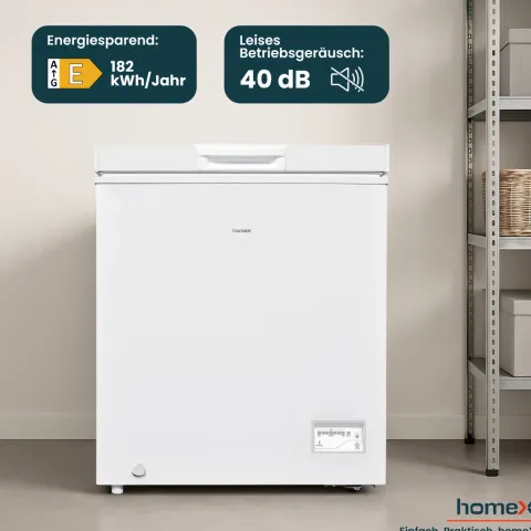 homeX Gefriertruhe Tiefkühltruhe klein 142L Nutzinhalt 4-Sterne Gefrieren Kühltruhe mit Super-Frost-Funktion weiß