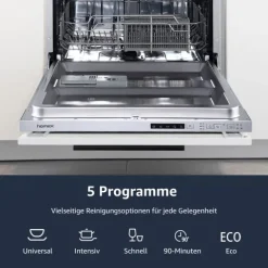 homeX Geschirrspüler vollintegriert Einbauspülmaschine 60 cm 14 Gedecke 5 Programme Aquastop GSEV6014AE