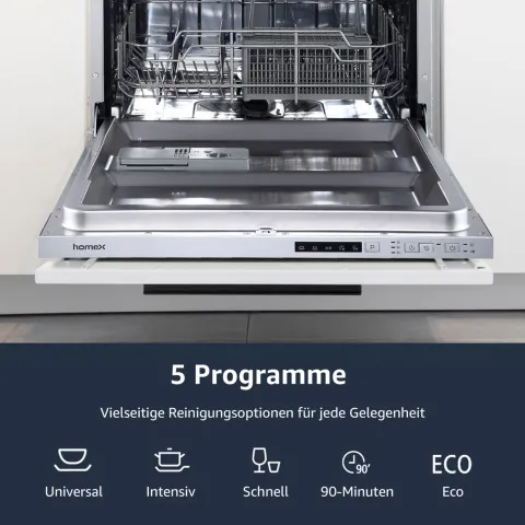 homeX Geschirrspüler vollintegriert Einbauspülmaschine 60 cm 14 Gedecke 5 Programme Aquastop GSEV6014AE