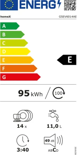 homeX Geschirrspüler vollintegriert Einbauspülmaschine 60 cm 14 Gedecke 5 Programme Aquastop GSEV6014AE