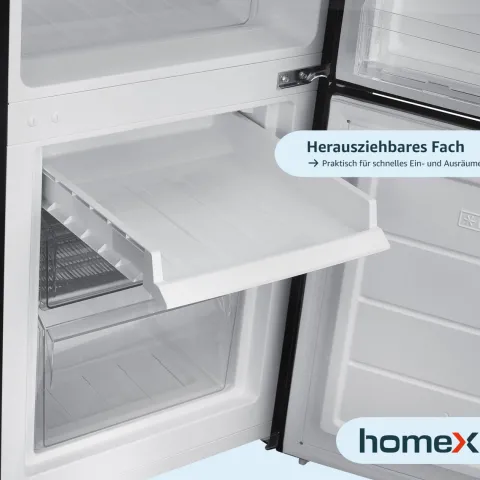 homeX Kühlschrank mit Gefrierfach Kühl-Gefrierkombination freistehend 173 Liter Nutzinhalt 40 dB CFS1110-B schwarz