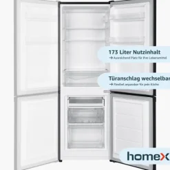 homeX Kühlschrank mit Gefrierfach Kühl-Gefrierkombination freistehend 173 Liter Nutzinhalt 40 dB CFS1110-B schwarz