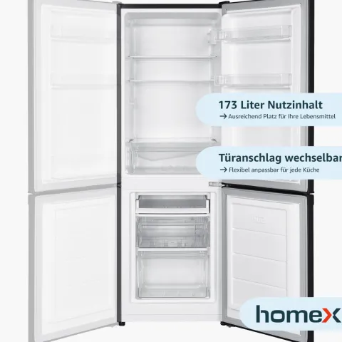 homeX Kühlschrank mit Gefrierfach Kühl-Gefrierkombination freistehend 173 Liter Nutzinhalt 40 dB CFS1110-B schwarz