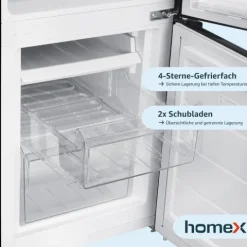 homeX Kühlschrank mit Gefrierfach Kühl-Gefrierkombination freistehend 173 Liter Nutzinhalt 40 dB CFS1110-B schwarz