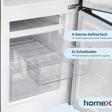 homeX Kühlschrank mit Gefrierfach Kühl-Gefrierkombination freistehend 173 Liter Nutzinhalt 40 dB CFS1110-B schwarz