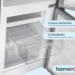 homeX Kühlschrank mit Gefrierfach Kühl-Gefrierkombination freistehend 173 Liter Nutzinhalt 40 dB CFS1110-S silber
