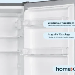 homeX Kühlschrank mit Gefrierfach Kühl-Gefrierkombination freistehend 173 Liter Nutzinhalt 40 dB CFS1110-S silber