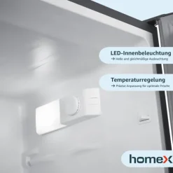 homeX Kühlschrank mit Gefrierfach Kühl-Gefrierkombination freistehend 173 Liter Nutzinhalt 40 dB CFS1110-S silber