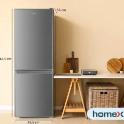 homeX Kühlschrank mit Gefrierfach Kühl-Gefrierkombination freistehend 173 Liter Nutzinhalt 40 dB CFS1110-S silber