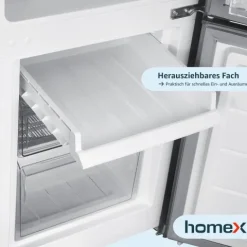 homeX Kühlschrank mit Gefrierfach Kühl-Gefrierkombination freistehend 173 Liter Nutzinhalt 40 dB CFS1110-S silber