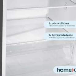 homeX Kühlschrank mit Gefrierfach Kühl-Gefrierkombination freistehend 173 Liter Nutzinhalt 40 dB CFS1110-S silber