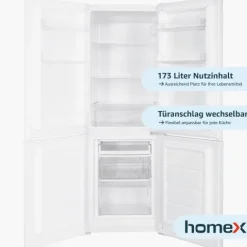 homeX Kühlschrank mit Gefrierfach Kühl-Gefrierkombination freistehend 173 Liter Nutzinhalt 40 dB CFS1110-W weiß