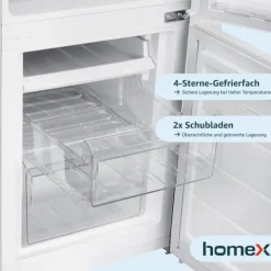 homeX Kühlschrank mit Gefrierfach Kühl-Gefrierkombination freistehend 173 Liter Nutzinhalt 40 dB CFS1110-W weiß