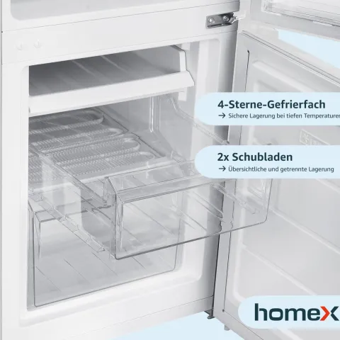 homeX Kühlschrank mit Gefrierfach Kühl-Gefrierkombination freistehend 173 Liter Nutzinhalt 40 dB CFS1110-W weiß