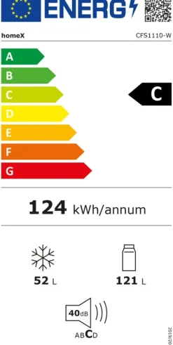homeX Kühlschrank mit Gefrierfach Kühl-Gefrierkombination freistehend 173 Liter Nutzinhalt 40 dB CFS1110-W weiß