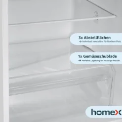 homeX Kühlschrank mit Gefrierfach Kühl-Gefrierkombination freistehend 173 Liter Nutzinhalt 40 dB CFS1110-W weiß