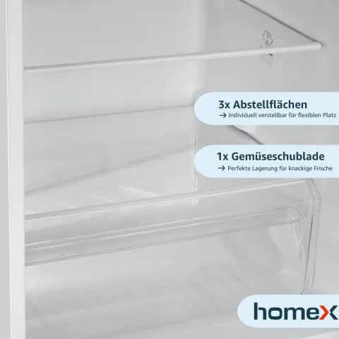 homeX Kühlschrank mit Gefrierfach Kühl-Gefrierkombination freistehend 173 Liter Nutzinhalt 40 dB CFS1110-W weiß