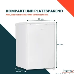 homeX Kühlschrank mit Gefrierfach klein Mini Kühl-Gefrierkombination 109 Liter freistehend 4-Sterne Gefrieren weiß