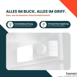 homeX Kühlschrank mit Gefrierfach klein Mini Kühl-Gefrierkombination 109 Liter freistehend 4-Sterne Gefrieren weiß