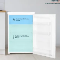 homeX Kühlschrank mit Gefrierfach klein Mini Kühl-Gefrierkombination 109 Liter freistehend 4-Sterne Gefrieren weiß