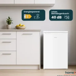 homeX Kühlschrank mit Gefrierfach klein Mini Kühl-Gefrierkombination 109 Liter freistehend 4-Sterne Gefrieren weiß