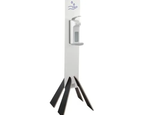 Hygienestation Desinfektionsständer aus Holz lichtgrau 140 cm inkl. 1 l Desinfektionsspender