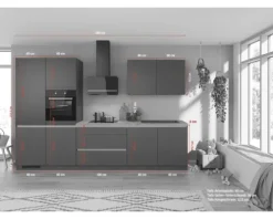 IMPULS Küchenzeile mit Geräten ZANOTTI 340 cm grafit matt vormontiert Variante links IP315-IKC1340LR-K830-F157-A653-G960