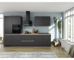 IMPULS Küchenzeile mit Geräten ZANOTTI 340 cm grafit matt vormontiert Variante links IP315-IKC1340LR-K830-F157-A653-G960