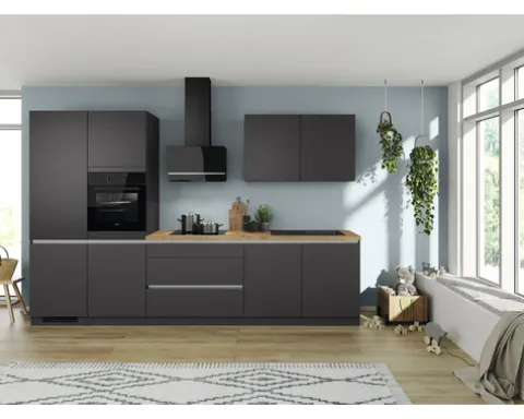 IMPULS Küchenzeile mit Geräten ZANOTTI 340 cm grafit matt vormontiert Variante links IP315-IKC1340LR-K830-F157-A653-G960
