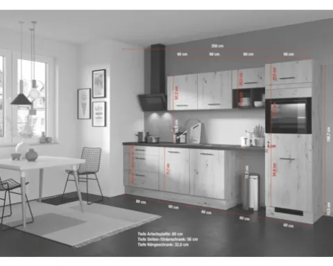 IMPULS Küchenzeile mit Geräten PESCE 320 cm space grey matt vormontiert Variante rechts IP120-IKZ13203K-K890-F954-A688-G705