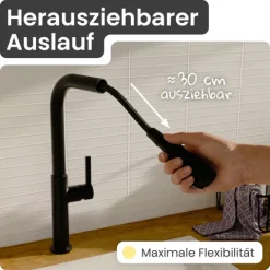 instmaier Cassia Niederdruck Spültischarmatur | Edelstahl| Küchenarmatur mit herausziebarem Auslauf