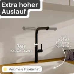 instmaier Cassia Spültischarmatur | schwarz matt | Küchenarmatur mit herausziebarem Auslauf