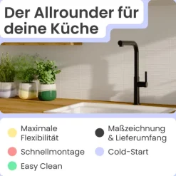 instmaier Cassia Spültischarmatur | schwarz matt | Küchenarmatur mit herausziebarem Auslauf