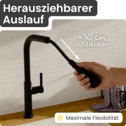 instmaier Cassia Spültischarmatur | schwarz matt | Küchenarmatur mit herausziebarem Auslauf