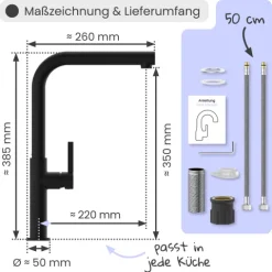 instmaier Cassia Spültischarmatur | schwarz matt | Küchenarmatur mit herausziebarem Auslauf