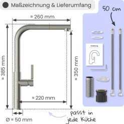 instmaier Cassia Spültischarmatur | Edelstahl| Küchenarmatur mit herausziebarem Auslauf