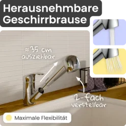 instmaier Küchenarmatur Elena | Ausziehbare Brause | Wasserhahn Küche mit 2 Funktionen | Spültischarmatur Chrom | 360° schwenkbar | mit Zentralverschraubung