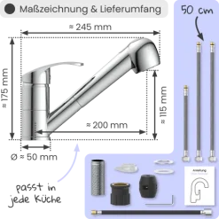 instmaier Küchenarmatur Elena | Ausziehbare Brause | Wasserhahn Küche mit 2 Funktionen | Spültischarmatur Chrom | 360° schwenkbar | mit Zentralverschraubung