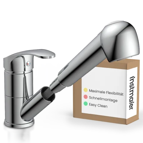 instmaier Küchenarmatur Elena | Ausziehbare Brause | Wasserhahn Küche mit 2 Funktionen | Spültischarmatur Chrom | 360° schwenkbar | mit Zentralverschraubung