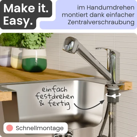 instmaier Küchenarmatur Elena | Ausziehbare Brause | Wasserhahn Küche mit 2 Funktionen | Spültischarmatur Chrom | 360° schwenkbar | mit Zentralverschraubung