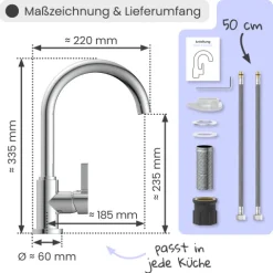 instmaier Küchenarmatur Leona | 360° schwenkbar | Wasserhahn Küche | Spültischarmatur Chrom | Hoher Auslauf | mit Zentralverschraubung