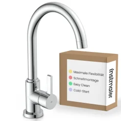 instmaier Küchenarmatur Leona | 360° schwenkbar | Wasserhahn Küche | Spültischarmatur Chrom | Hoher Auslauf | mit Zentralverschraubung