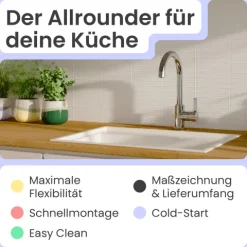 instmaier Küchenarmatur Leona | 360° schwenkbar | Wasserhahn Küche | Spültischarmatur Chrom | Hoher Auslauf | mit Zentralverschraubung