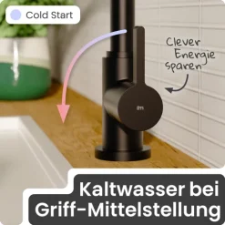 instmaier Küchenarmatur Leona | 360° schwenkbar | Wasserhahn Küche | Spültischarmatur Schwarz Matt | Hoher Auslauf | mit Zentralverschraubung