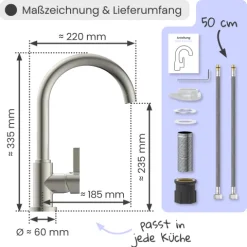 instmaier Küchenarmatur Leona | 360° schwenkbar | Wasserhahn Küche | Spültischarmatur Edelstahlfarben | Hoher Auslauf | mit Zentralverschraubung