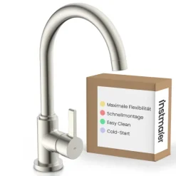 instmaier Küchenarmatur Leona | 360° schwenkbar | Wasserhahn Küche | Spültischarmatur Edelstahlfarben | Hoher Auslauf | mit Zentralverschraubung